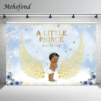 Mehofond Fotograafia Taust Väike Prints Baby Shower Kuld Tiivad Glitter Tähed, Pilved Vastsündinud Poisi Sünnipäeva Taustaks Banner