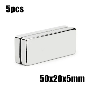5tk 50x20x5mm Super Võimas Tugev haruldasest muldmetallist Blokeerida NdFeB Magnet Neodüüm N35 Magnetid 50*20*5mm