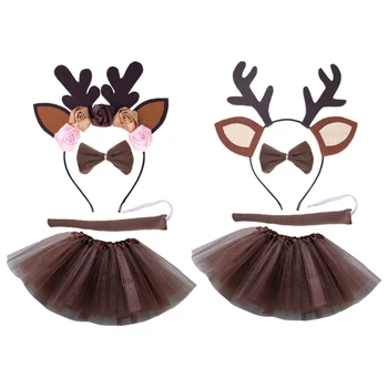 Jõulud Deer Cosplay Kostüüm Lapsed Tüdrukud Põhjapõdra Sarve Peapael Saba Seelik/Bowknot Halloween Rolli Mängida tilk laevandus