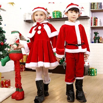 Lapsed Laste Jõulud Cosplay Jõuluvana Kostüüm Baby X-Mas Komplekt 3/4-Osaline Komplekt, Kleit/Püksid+Tops+Müts+Cloak+Vöö Poisid Tüdrukud