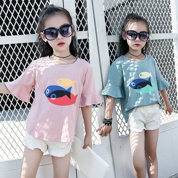 2023 Korea Suvel Laste Prindi Puuvillane Top Lühike Varrukas O-Kaeluse Lapsed Riided Fashion Tops Streetwear Vabaaja Puuvillane Spordirõivad