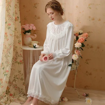 Naiste Valge Puuvillane Nightdress Pesu Pikad Varrukad Sleepwear Top Aluspesu Prantsuse Vintage Nightgowns Pidžaama
