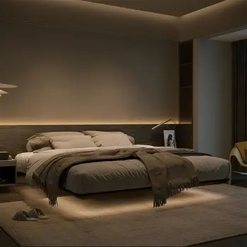 Peatatud voodi, kaasaegne ja lihtne väike korter nr öö voodi, vaikne tuul, magamistuba, voodi,