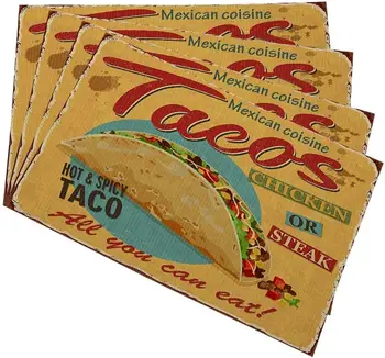 Tacos Märk Placemats Köök söögilaud Komplekt 4 Mehhiko Coisine Taco Reklaami Maitsvat Toitu linikud Voodipesu Pestav