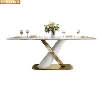 Disainer Luksuslik köök tuba Marble Rock Plaat söögilaud komplekt 4 6 toolid mesa de jantar tavolo pranzo Roostevabast terasest kuld alus