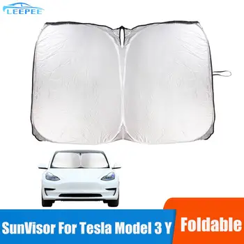 LEEPEE Auto Esiklaas Päikese Vari Katab Kokkupandav Päikesevarju jaoks Tesla Model 3 Y päikesesirm Auto Akna Ees Päikesekaitsetoodete Päikesevari