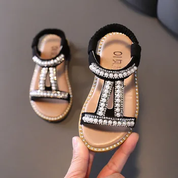 Suvel Princess Kingad Tüdrukutele PU Nahk Luksus Pearl Sandaalid Non-slip Pehme-baseeruv Sünnipäeva Jalatsid 2024 Mood Sandaalid