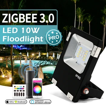 GLEDOPTO Zigbee 3.0 Smart Tulvaprožektor LED Väljas 10W Pro RGBCCT Veekindel IP65 Reiting Välimised Garden Teenetemärgi Valgustus