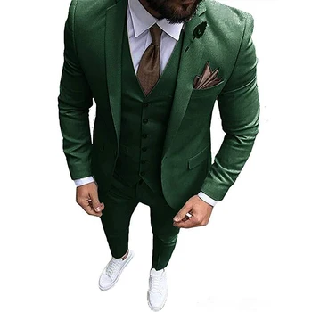 Tume Roheline Peigmees Tuxedos Pulm Kulumise Saavutas Rinnamikrofon Üks Nupp Custom Made Äri Meeste Ülikonnad (Jope +Vest + Püksid+Pael)