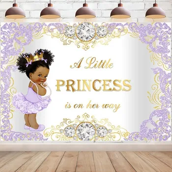 Royal Princess Baby Shower Taustaks Tüdruk Flash Diamond Lilla Crown Taust Fotograafia Poole Kaunistamiseks Kook Tabel Banner