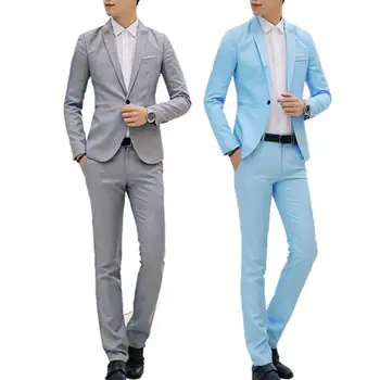Meeste Ametliku Kulumise Stiilne Meeste 2-osaline Ülikond Set Rinnamikrofon Slim Fit Püksid Kevad Sügis Äri Attire Pikkade Varrukatega Taskud