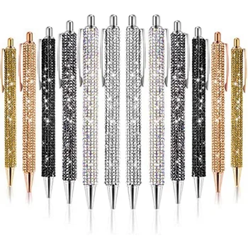 12 TK Bling Pen Lahtiselt Metallist Pastapliiats Diamond Pen Crystal Vajutage Ülestõstetav Must Tint 0.7 Mm Pastapliiats