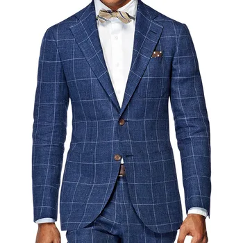 Custom Meeste Ülikond Essentials Slim Fit Windowpane Ülikond Rätsepa Tehtud Ülikond Tume Sinine Windowpane Sobib Meestele,Elegantne Äri Ülikond