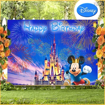 Custom Disney Cartoon Armas Kuldne Kasvanud Miki Hiir Värvikas Lossi Ilutulestik Taustaks Sünnipäeva Fotograafia Taust
