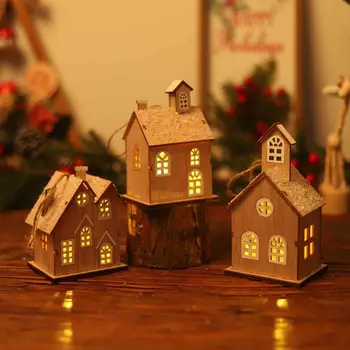 Jõulud Helendav puumaja Jõulud Kääbus Maja Ornament Talv Laua Kaunistused uue aasta Kingitused Pere kdis