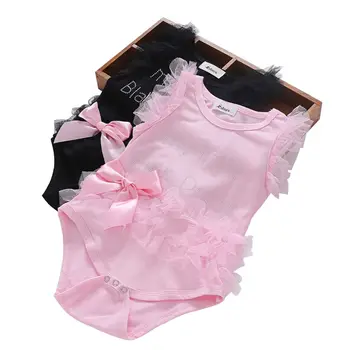 Beebi Printsess Tüdrukute Sipukad Tikitud Väike Roosa Kleit Ruffles Lühikesed Varrukad Jumpsuits Teise Lapse Imiku Sünnipäeva Pehme Bodysuits