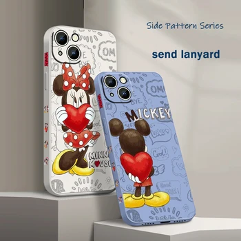 Disney Mickey Mouse Armastus Apple iPhone 15 14 13 12 11 XS-XR-X 8 7 Pro Max Plus Mini Vedelik Vasak Tross Telefoni Puhul