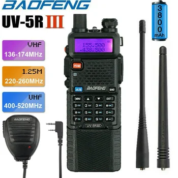 BAOFENG UV-5R III 3800mAh Tri-Band VHF/UHF Walkie Talkie, Kaasaskantav CB Veekindel Kaks Way Radio Station HF Transiiver Kaks Antenni