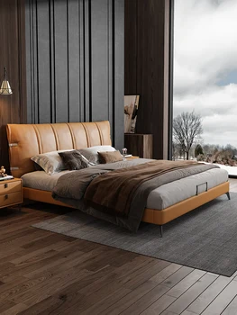 Itaalia minimalistlik nahast voodi on kerge ja luksuslik. Kaasaegne pealmine kiht cowhide kõrge kvaliteediga peamine voodi pulm voodi 1,8 m voodi