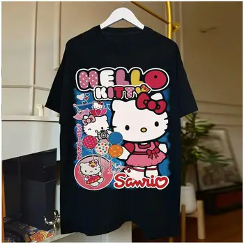 Sanrio Anime Hello Kitty Puhas Puuvillane Trükitud T-Särk Suvel Uus Cartoon Mitmekülgne Lihtne Ins Lahti Paari Lühikeste Varrukatega Kingitus