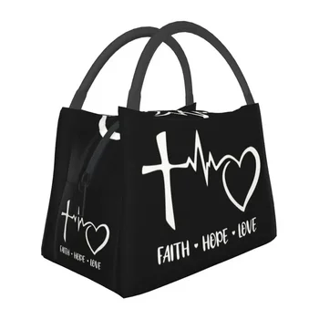Usk, Lootus, Armastus Heartbeat Termiliselt Isoleeritud Lunch Kotid Naistele Cross Krutsifiks, Jeesuse Kristuse Kirik Jumal, Issand, Lunch Toidu Box