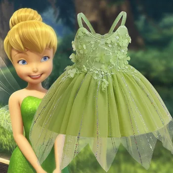 2023 Uus Summer Cartoon Peter Pan Elf Tüdrukute Kleit peep varba kingad Kaunistus Pits Tüdruku Kleit Lapsed Cosplay Sünnipäeva kingitus