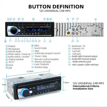 Podofo JSD-520 Auto Raadio Kriips 1 Din Diktofon, MP3 Mängija, FM-Audio Stereo USB/SD / AUX-Sisend ISO Port Bluetooth Autoradio