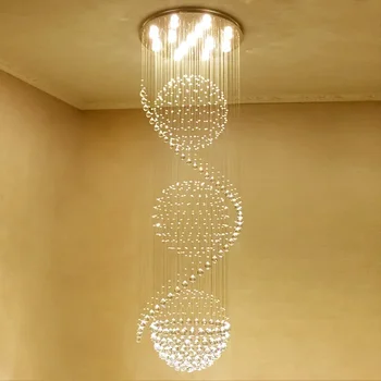 Luksus kristall lühter kaasaegne luksus LED light crystal ball läikiv trepikoda kerge elutuba lobby loft pikk lühter
