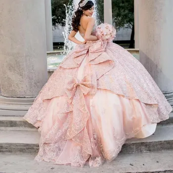 Lorencia Põsepuna Pink Quinceanera Kleidi 2024 Pall Kleit Suur Bow Magus 16 15 Ehitud Printsess Vestidos De XV 15 Anos YQD426