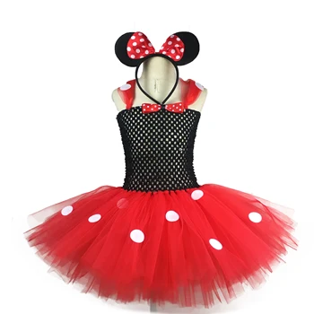 Armas Baby Mickey Tutu Kleit Tüdrukud Heegeldatud Kleit Valged Täpid ja Minnie Hairbow Kids Sünnipäeva Cosplay Kostüüm Kleidid
