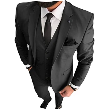 2023 Meeste Ülikond Vabaaja 3 Tükki Slim Fit Äri Ülikonnad, Saavutas Rinnamikrofon Pulmas Peigmees Tuxedos Jakk, Püksid, Vest
