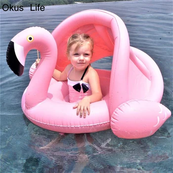 0-3 Aastat Vana Beebi Täispuhutav Flamingo Luik Basseini Ujuma koos Päikesevarju Sõita Ujumine Ringi Turvaline Iste Väikelapse Ringi Väljas Tool