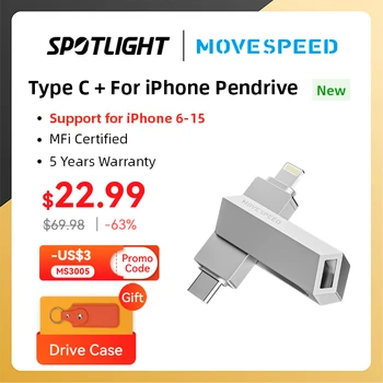 MOVESPEED USB Type C Flash Drive jaoks iPhone 15 Pen Drive 512 GB 256GB 128GB RA Sertifitseeritud Flash Drive jaoks iPhone, iPad ja Macbook