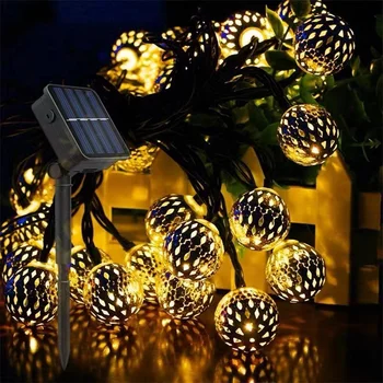 Solar LED String Tuled Väljas Raua Kunsti Maroko Palli String Led Lamp kuldse Palli Silver Raud Ümmargune Pall
