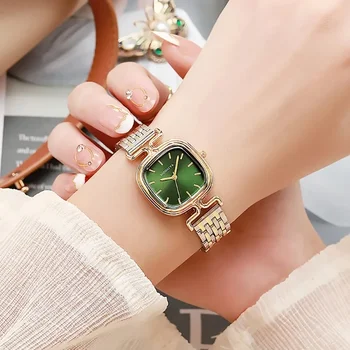 Mood 2024 Naised Lihtne Väike Ruut Quartz Watch Luksus Daamid Roostevabast Terasest Kuld Rihma Äri Kell Käekell часы