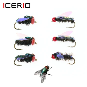 ICERIO 6TK #12 #14 #16 Beadhead Aeglane Uppumine Sääsk Housefly Realistlik Putukate Sööt Fly Kalapüügi Lures Forell Greyling