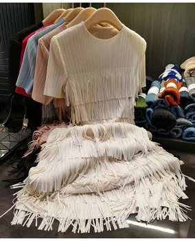 Miyake Plisseeritud Naiste Kleit Suvel Lühikesed Varrukad Pikad Klassikaline Korea Fashion Vabaaja Elegantne Naine Tahke Tutt Beach Kleit