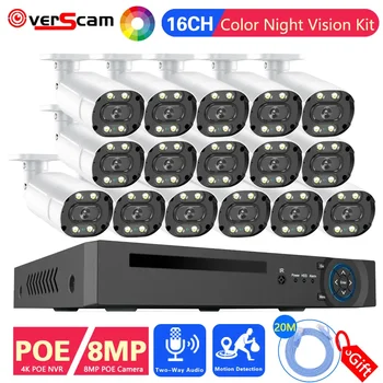 H. 265 16CH 4K POE NVR Kit 8MP CCTV Süsteemi Väljas Ilmastikukindel Värv Öise Nägemise Turvalisus IP Kaamera videovalve komplekt