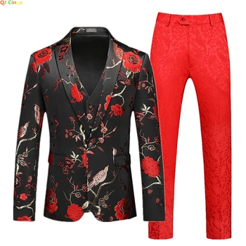 Luksuslik Meeste Ülikond 3-osaline Komplekt (Jope+Vest+Püksid) Pulmapidu Õhuke Kleit, Mantel, Püksid Vest Sinine Punane Roheline Pintsak Sobib