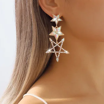 Loominguline Värviline Teemant Viie osutas Star Tutt Kõrvarõngad Liialdatud Full Diamond Star Isikupärastatud Street Stiilis Kõrvarõngad