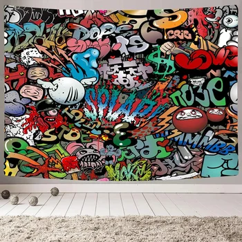 Graffiti Vaip, Hip-Hop Hipi Kunst Seina Riputamise Teemastatud Pool Decor Taustaks Tapestry Jahedasse Ruumi Esteetiline Magamistuba Kolledži Dorm
