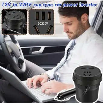 12V To 220V Cup Tüüp Car Power Inverter Auto Telefoni Laadimise Pistikupesa Kiire Eest Võimu Qc 3.0 24V Veoauto Power Converter Dropship