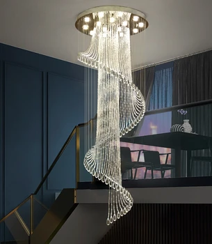 Trepp Lühter Kaasaegne Minimalistlik ja Suurepärane Villa Õõnes Kõrgus Loft Pöörleva Crystal elutuba Duplex Korrus Lühter