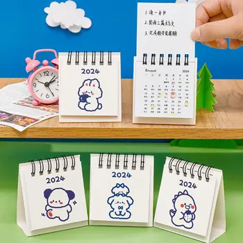 Mini 2024 Kalender Loominguline Cartoon Ins Mini Desktop Calendar Cute Cartoon Coil Notepad Home Decor