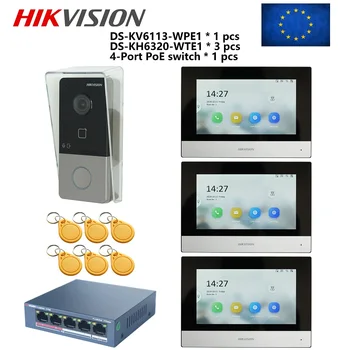 HIKVISION Multi-language 802.3 af-POE Video intercom KOMPLEKT,sisaldab DS-KV6113-WPE1(C) & DS-KH6320-WTE1 & PoE Switch