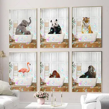 Loom Vann Puhub Vahtu Plakatid Elevant Panda Vann Seina Art Lõuend Maali Prindi Põhjamaade Pilt Kodus Vannituba Decor