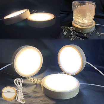 1tk 6cm1m Ring Puidust LED Valgus Dispaly Baas, Kristall, Klaas Vaik Kunsti Ornament Öö Lamp Base LED Valgus Pöörleva vitriin