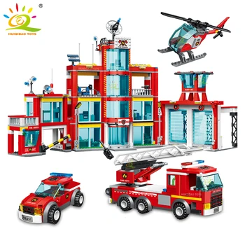 HUIQIBAO 1273pcs City tuletõrjedepoo Mudel ehitusplokid Poisid Tuletõrjuja Veoauto Haridus Ehitus Tellised Mänguasjad Lastele