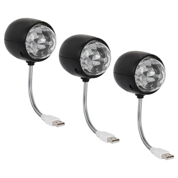 3X USB Disco Ball Lamp, Pööramine, RGB Värviline LED-Etapi Valgustus Pool Pirn Koos 3W-Raamat, Valgus, USB Toitega (Must)