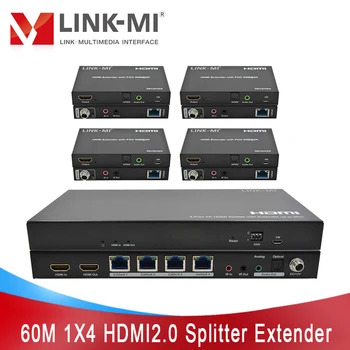 LINK-MI 1X4 HDMI2.0 Splitter Extender kuni 60M Toetada Analog Digital Audio, 4K@60Hz, POC 1: 4 välja Video-Audio Splitter